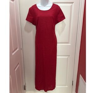 Field Manor Maxi Dress Womens Red Linen Blend Tie Waist Slit Medium